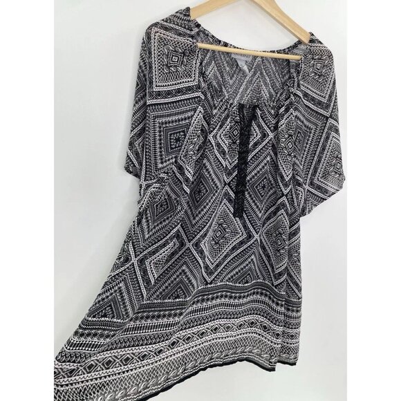 Catherines Plus Size Black & White Sheer Beaded Geometric Print Blouse 2x Boho - Picture 5 of 11